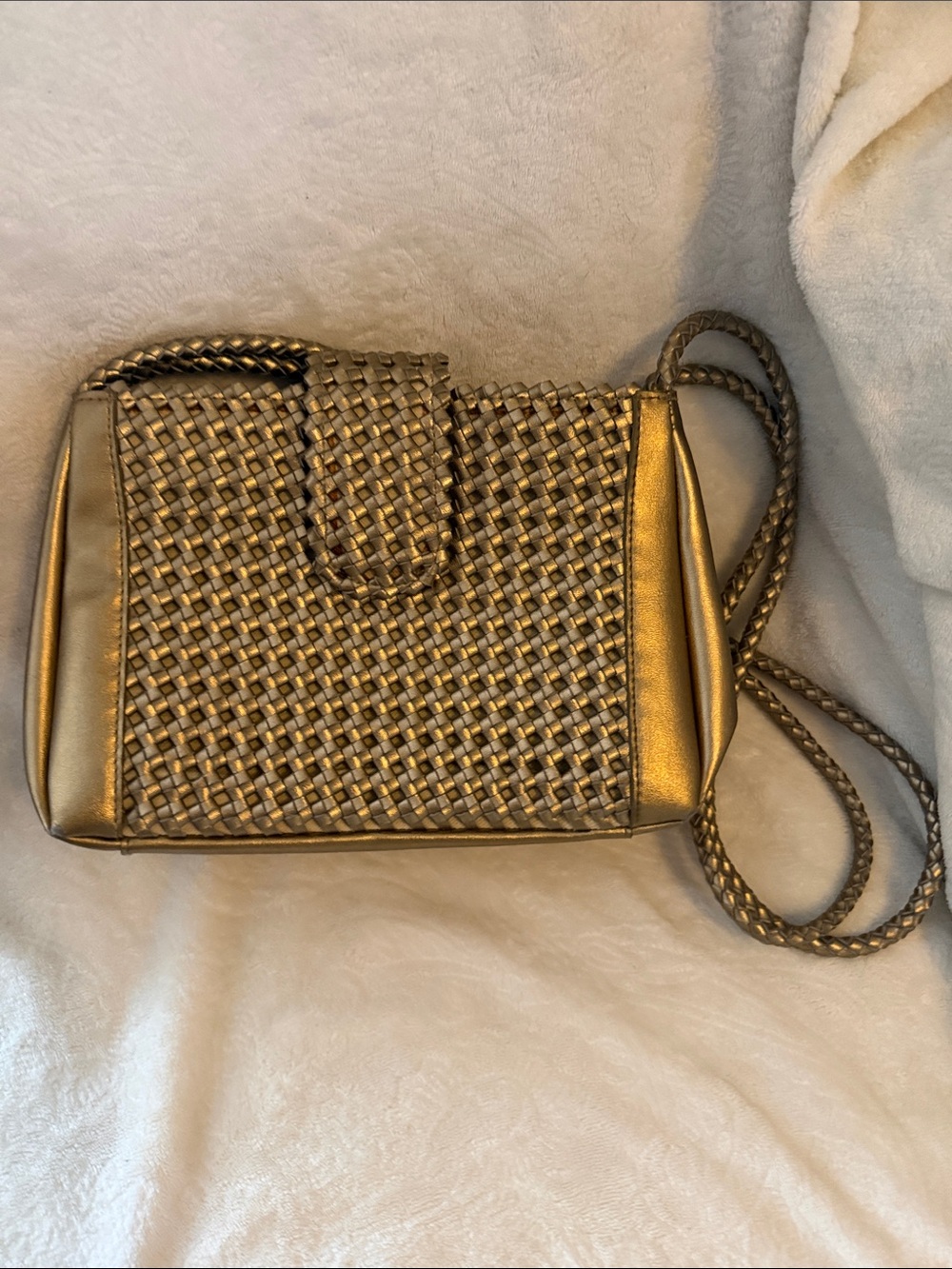 Vintage 80s Warren Reed Metallic Gold Woven Crossbody Shoulder Bag